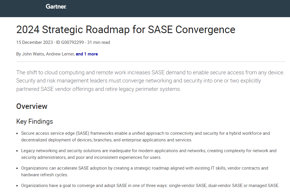 Gartner 2024 Strategic Roadmap for SASE Convergence